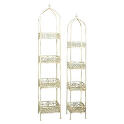 2 Piece Multi Tiered Plant Stand Set in Cream & Green