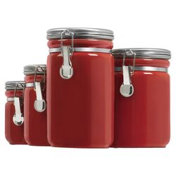 4 Piece Ceramic Canister Set in Red