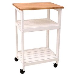 Cottage Microwave Cart with Butcher Block Top in White