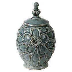 Vintage Crackle Lidded Vase in Blue Gray