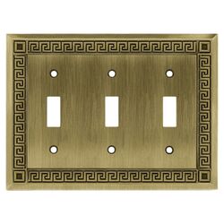 Greek Key Triple Switch Wall Plate in Antique Brass