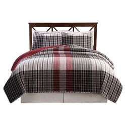 3 Piece Plaid Quilt Set in Red & Black