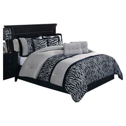 Pleated Safari Stripe 8 Piece Comforter Set in Black & White