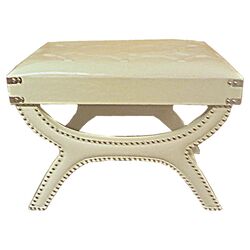 Leather Ottoman in Off White