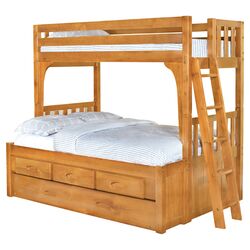 Convertible Twin over Full Bunk Bed & Trundle Bed in Honey
