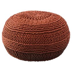Cable Knit Pouf Ottoman in Rust