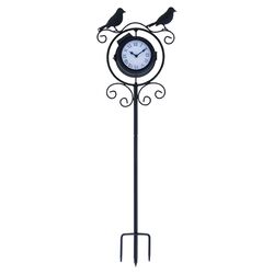 Bird Metal Clock & Thermometer in Black
