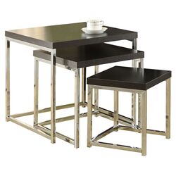 3 Piece Nesting Table Set in Cappuccino & Chrome