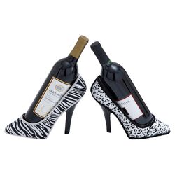 2 Piece Bottle Tabletop Shoe Wine Holder Set in Black & White