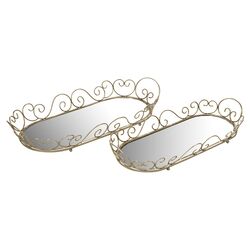 Loxley 2 Piece Mirror Serving Tray Set in Gold