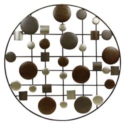 Abstract Round Metal Wall Decor in Brown