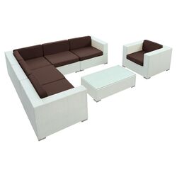 Corona 7 Piece Seating Group in White with Brown Cushions