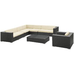 Palm 7 Piece Seating Group in Espresso with White Cushions