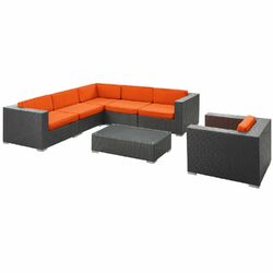 Corona 7 Piece Seating Group in Espresso with Orange Cushions