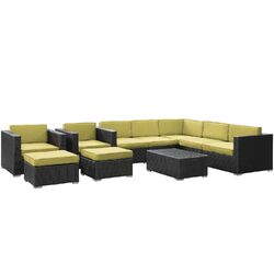 Avia 10 Piece Seating Group in Espresso with Peridot Cushions