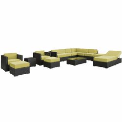 Fusion 12 Piece Seating Group in Espresso with Peridot Cushions