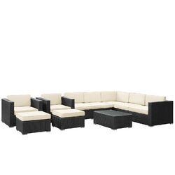 Avia 10 Piece Seating Group in Espresso with White Cushions