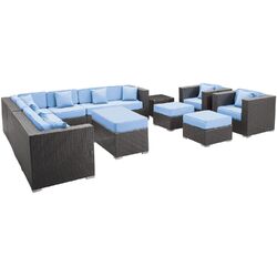 Cohesion 11 Piece Seating Group in Espresso with Light Blue Cushions