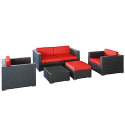 Malibu 5 Piece Seating Group in Espresso with Red Cushions