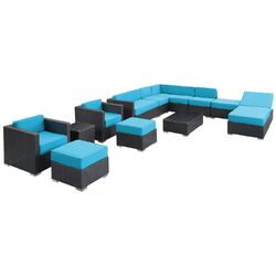 Fusion 12 Piece Seating Group in Espresso with Turquoise Cushions