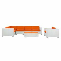 Corona 7 Piece Seating Group in White with Orange Cushions