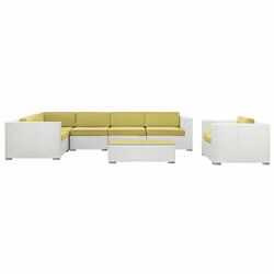Corona 7 Piece Seating Group in White with Peridot Cushions