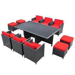 Evo 11 Piece Dining Set in Espresso with Red Cushions