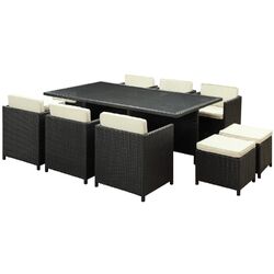 Evo 11 Piece Dining Set in Espresso with White Cushions