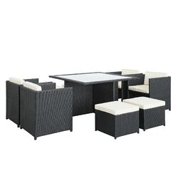 Inverse 9 Piece Dining Set in Espresso with White Cushions