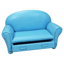 Upholstered Chaise Lounge with Drawer in Light Blue