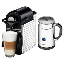 Pixie Espresso Maker with Milk Frother in Steel Lines