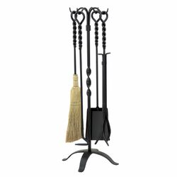5 Piece Wrought Iron Twist Fire Tool & Stand Set in Black
