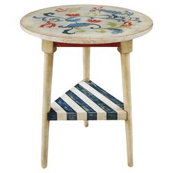 Artistic Expressions End Table in Off White & Blue
