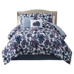 Starling 5 Piece Reversible Comforter Set in Blue & Purple
