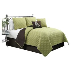 Preston 5 Piece Queen Comforter Set in Green & Brown