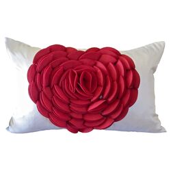 Rose Petals Heart Pillow in Cream & Red