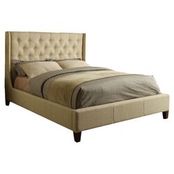 Upholstered Wingback Bed in Tan