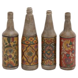 4 Piece Hand Painted Bottle Set in Terracotta