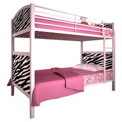 Zebra Twin Over Twin Bunk Bed in White