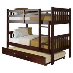 Frona Twin Over Twin Bunk Bed with Twin Trundle Bed in Dark Cappuccino