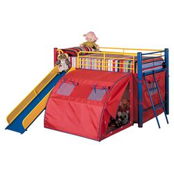 Jesse Twin Loft Bed with Red Tent in Blue & Yellow