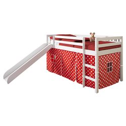 Alexander Twin Loft Bed with Red Polka Dot Tent in White