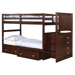 Standard Twin Over Twin Bunk Bed with Storage & Stairway in Dark Cappuccino