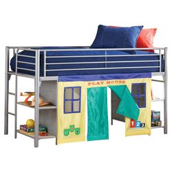 Junior Twin Low Loft Bed with Tent & Bookshelves in Silver