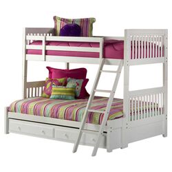 Lauren Twin Over Full Bunk Bed with Twin Trundle Storage in White