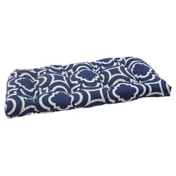 Carmody Wicker Loveseat Cushion in Blue & White