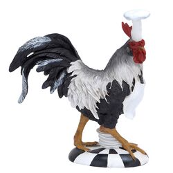 Polystone Rooster Chef Figurine in Black & White