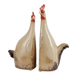 2 Piece Carbonized Rooster Statue Set