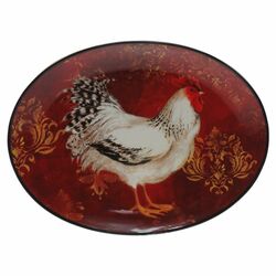 Avignon Rooster Oval Platter in Red