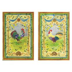 Oversized Roosters Wall Plaque in Green (Set of 2)
